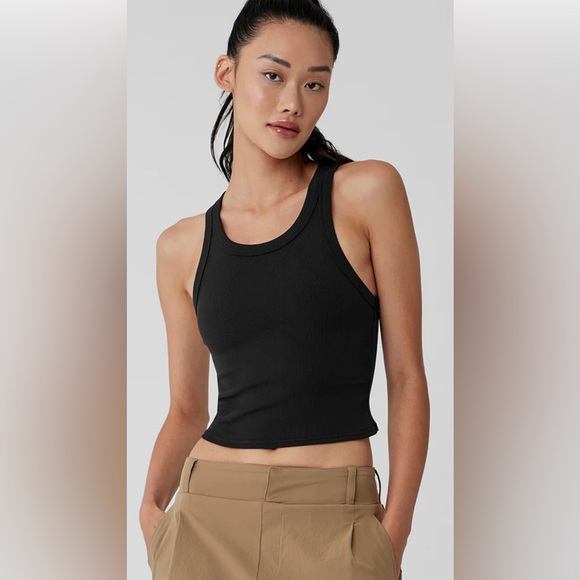 Alo Goddess Black Ribbed Go To Tank Top SZ. L EUC - Picture 1 of 5